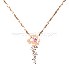 925 Sterling Silver Pendant Necklaces, Micro Pave Clear Cubic Zirconia, Flower