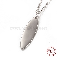 925 Sterling Silver Stamping Blank Tag Pendant Necklaces, with Cable Chains and Lobster Claw Clasps, Oval