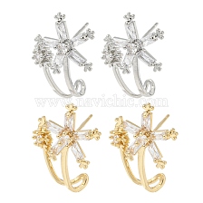 Brass with Clear Cubic Zirconia Stud Earrings, Flower