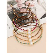 Casual Simple Style Round Artificial Crystal Freshwater Pearl Beaded Drawstring Braid Bracelets