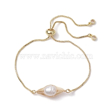 Natural Pearl Link Slider Braceket, with Brass Box Chains