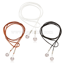 ANATTASOUL 3Pcs 3 Colors Wool Cord Lariat Necklaces Set, Alloy Coin Pendant Adjustable Necklaces for Women