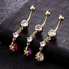 Piercing Jewelry, Brass Cubic Zirconia Navel Ring, Belly Rings, with Surgical Stainless Steel Bar, Cadmium Free & Lead Free