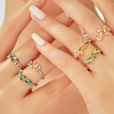 Exquisite 3D Colorful Willow Leaf Ring with Sparkling Zircon Stone.