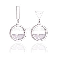 Brass Stud Earrings, Ring with Half Glass Diamond Dangle Earrings, Platinum, 22~26.5mm, Pin: 0.5mm