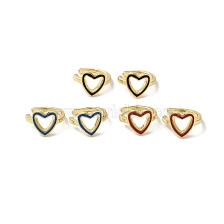 Rack Plating Brass Enamel Heart Cuff Earrings for Women, Real 18K Gold Plated