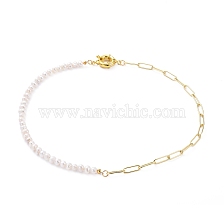 Chain Necklaces, with Grade A Natural Cultured Freshwater Pearl Beads, Brass Paperclip Chains and Spring Ring Clasps