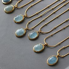 Wholesale Jewelry Fashion Star Ocean Blue Oval Titanium Steel Necklace 