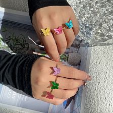 Fashion Colorized Butterfly Simple Mori Style Chic Open Alloy Ring 6-Piece Set