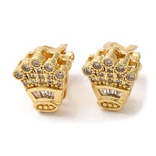 RRack Plating Real 18K Gold Plated Brass Crown Shape Clip-on Earrings, with Cubic Zirconia, Long-Lasting Plated, Lead Free & Cadmium Free