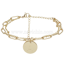 ANATTASOUL 1Pc Brass Paperclip & Satellite Chains Double Layer Multi-strand Bracelet with Initial Letter A Charms for Women