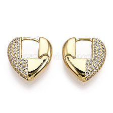 Clear Cubic Zirconia Heart Hoop Earrings, Brass Jewelry for Woman