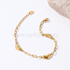 Peach Heart Shaped Stainless Steel Bracelet, Gold Plated Simple Fashion Accessory.