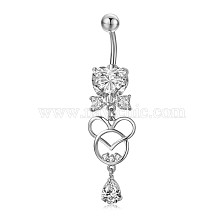 Piercing Jewelry, Brass Cubic Zirciona Navel Ring, Belly Rings, with 304 Stainless Steel Bar, Lead Free & Cadmium Free, Herat