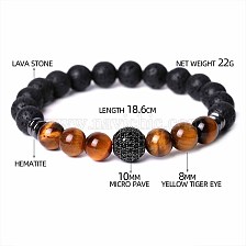 Red and Yellow Tiger Eye Stone Bracelet with Zircon Diamond Ball.