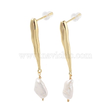 Natural Pearl Dangle Stud Earrings, with Brass Findings and 925 Sterling Silver Pins, Teardrop