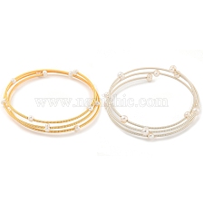 Three-Loops Brass & Natural Freshwater Pearl Beaded Wrap Bracelets for Women