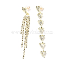 Crystal Rhinestone Heart Tassel Asymmetrical Earrings with 925 Sterling Silver Pins, Alloy Long Dangle Stud Earrings for Women