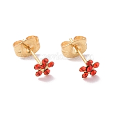 Rhinestone Flower Stud Earrings with 316L Surgical Stainless Steel Pins, Gold Plated 304 Stainless Steel Jewelry for Women