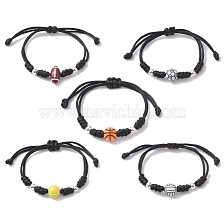 Adjustable Nylon Thread Braided Bead Bracelets Sets, with Acrylic & Alloy Beads, Sports Balls