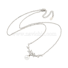 Brass Cable Chain Necklaces, Imitation Round Pearl with Plastic Flower Pendant Necklaces