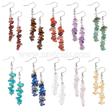 ANATTASOUL 10 Pairs 10 Style Natural & Synthetic Mixed Gemstone Chips Beaded Dangle Earrings for Women