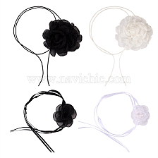 4Pcs 4 Styles Cloth & Polyester Flower Collar Choker Necklaces Set for Women Bride Wedding Party