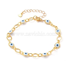 Brass Horse Eye Link Bracelets, with Evil Eye Plastic Beads and 304 Stainless Steel Lobster Claw Clasps