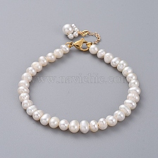 Natural Cultured Freshwater Pearl Beaded Bracelets, with Shell Pearl Beads, Golden Plated 304 Stainless Steel Lobster Claw Clasps and Cardboard Packing Box