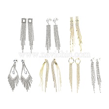 Clear Cubic Zirconia & Crystal Rhinestone Long Tassel Dangle Stud Earrings, Brass Earrings with 925 Sterling Silver Pins for Women