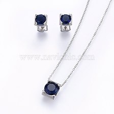 304 Stainless Steel Jewelry Sets, Pendant Necklaces and Stud Earrings, with Cubic Zirconia