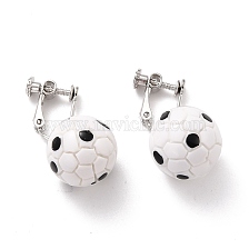 Round Football Dangle Clip-on Earrings for Women, Sport Ball Drop Earrings for Non Piercing, Platinum