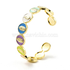 Flat Round with Jesus Christ Enamel Cuff Bangle, Real 18K Gold Plated Brass Open Bangle for Religion, Cadmium Free & Lead Free