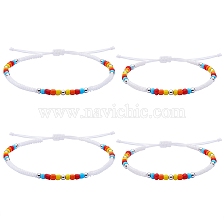 4Pcs 4 Style Glass Seed & 303 Stainless Steel Braided Bead Bracelets and Anklets Set, Friendship Jewelry for Women