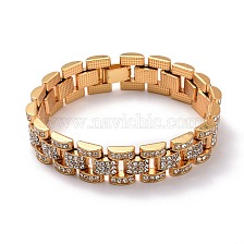 Men's Crystal Rhinestone Solid Link Chain Bracelet, Hip Hop Alloy Glass Rhinestone Chain Bracelet