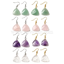 Natural Mixed Gemstone Faceted Triangle Dangle Earrings, Brass Earrings