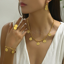 Vintage Gold Plated 5-Piece Set: Necklace, Ring, Earrings, Bracelet, Coin Design