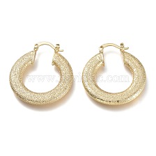 Brass Hoop Earrings, with 304 Stainless Steel Pins, Textured, Flat Ring Shape